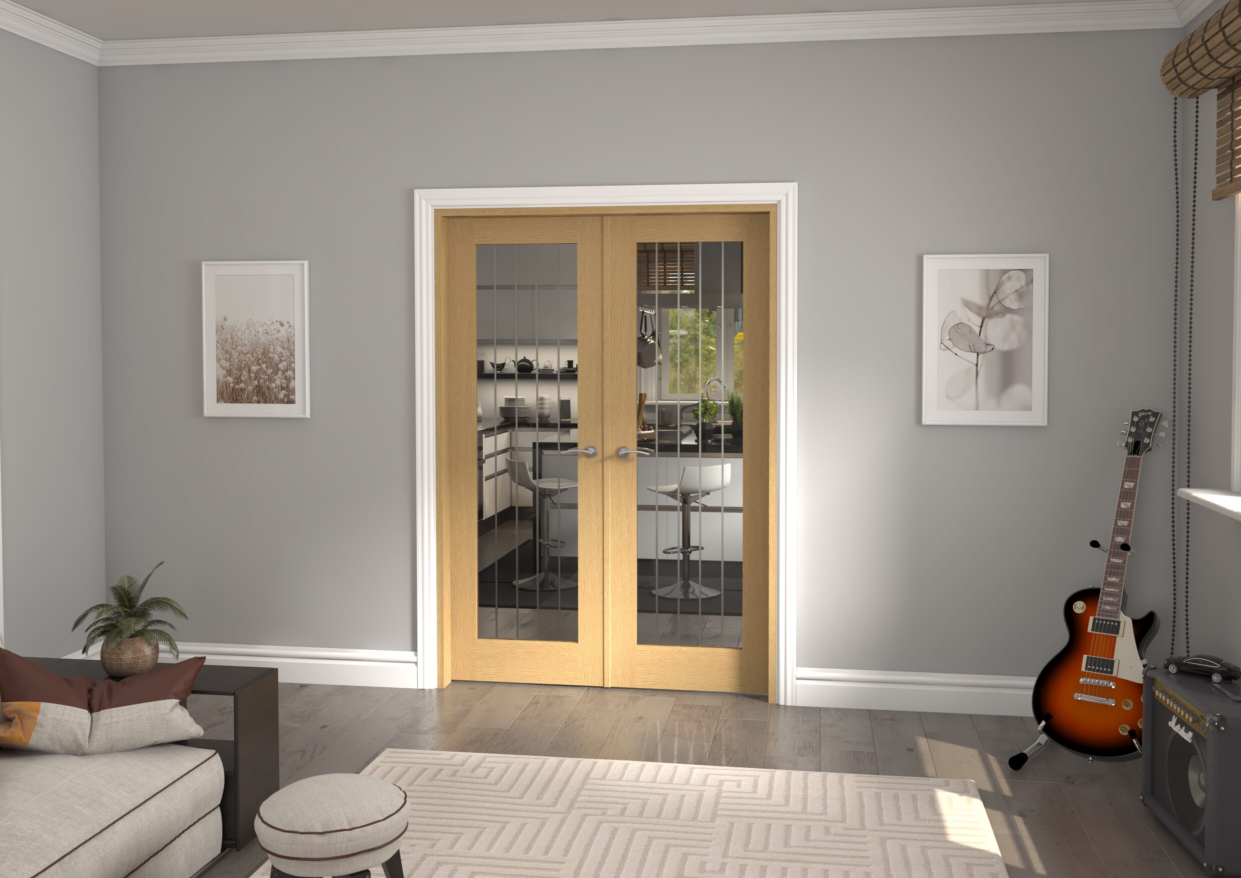 1426x2021x133mm Mexicano P10 Glazed Oak French Door Set