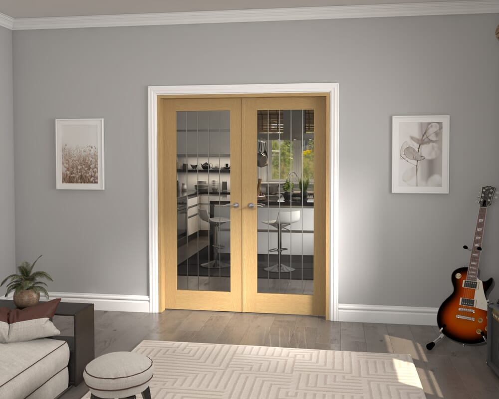 1580x2021x133mm Mexicano P10 Glazed Oak French Door Set