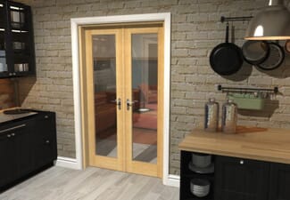 Oak Prefinished French Door Set  - 21" Pair