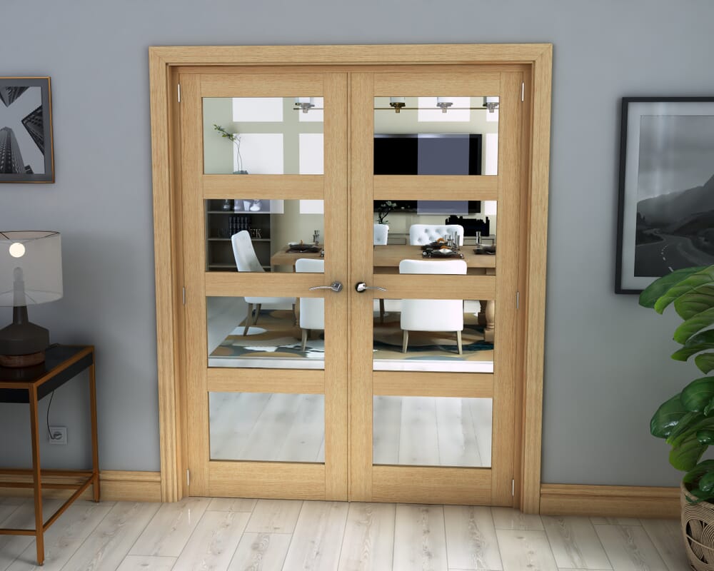 1584mm x 2021mm Oak 4L Clear Glazed Prefinished Internal French Doors