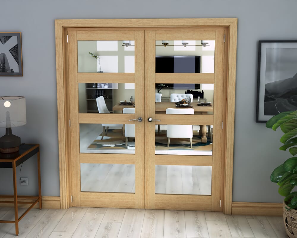 1732mm x 2021mm Oak 4L Clear Glazed Prefinished Internal French Doors
