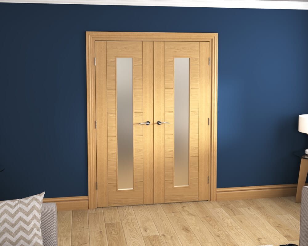 1428x2021x133mm Modern 7 Panel Frosted Glazed Prefinished French Door Set