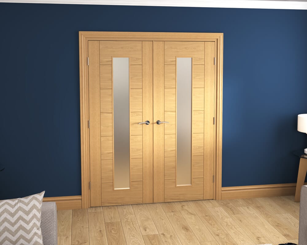 1580x2021x133mm Modern 7 Panel Frosted Glazed Prefinished French Door Set