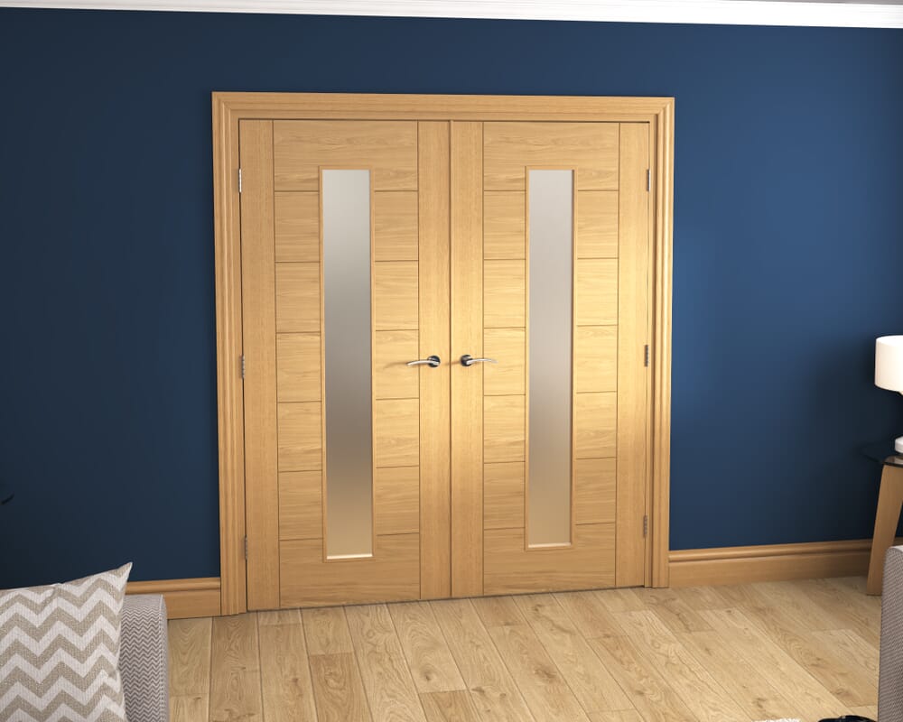 1732x2021x133mm Modern 7 Panel Frosted Glazed Prefinished French Door Set