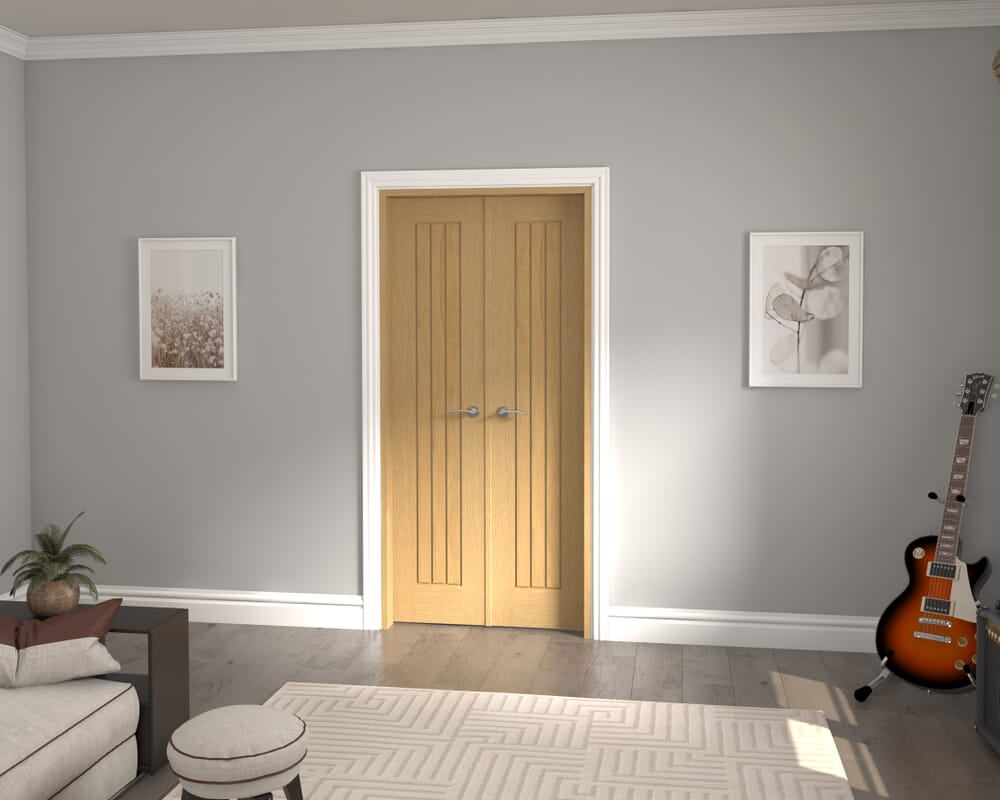 970x2021x133mm Mexicano Oak Prefinished French Door Set