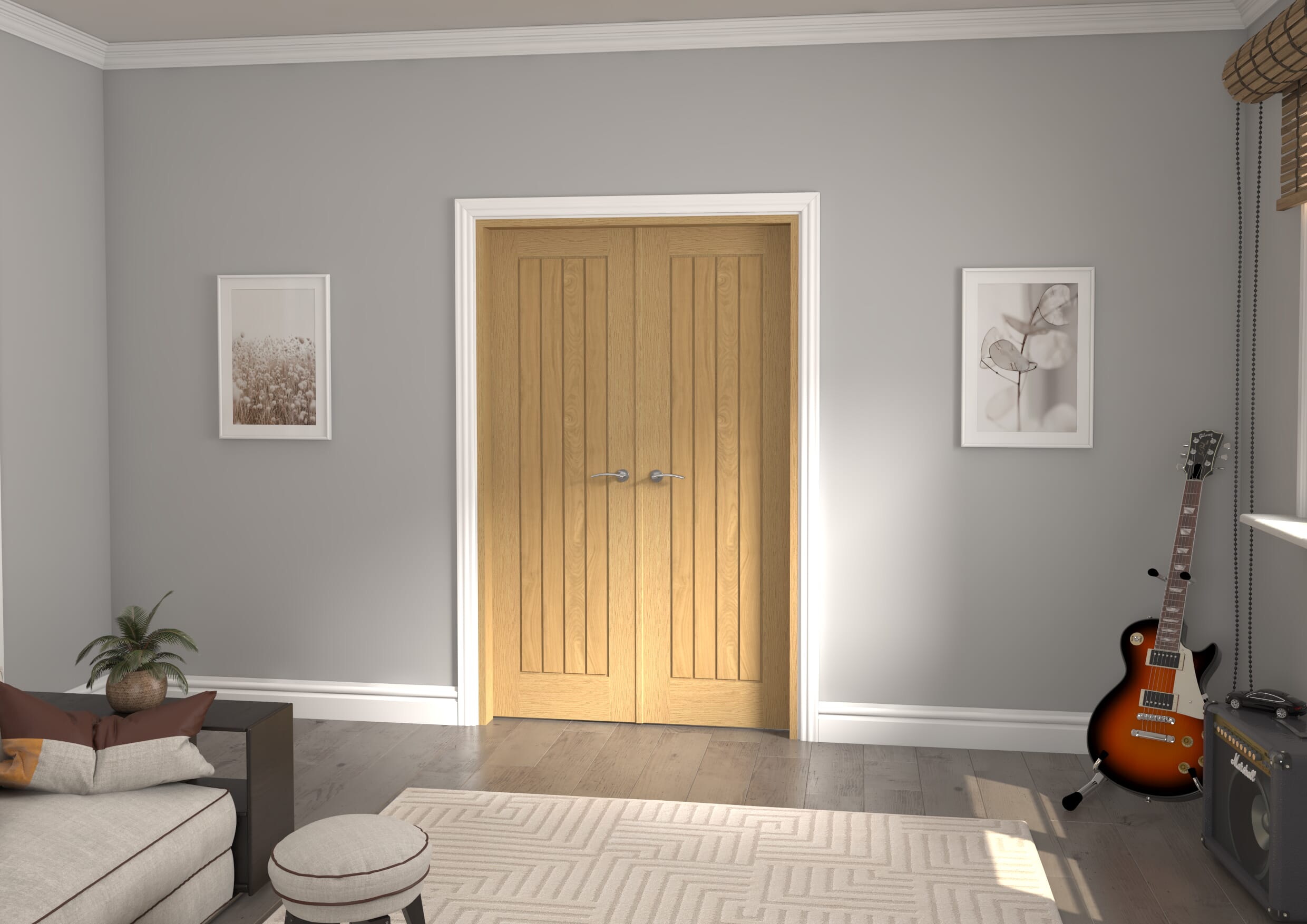 1276x2021x133mm Mexicano Oak Prefinished French Door Set