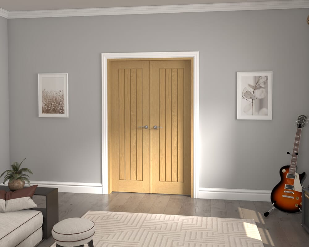 1276x2021x133mm Mexicano Oak Prefinished French Door Set