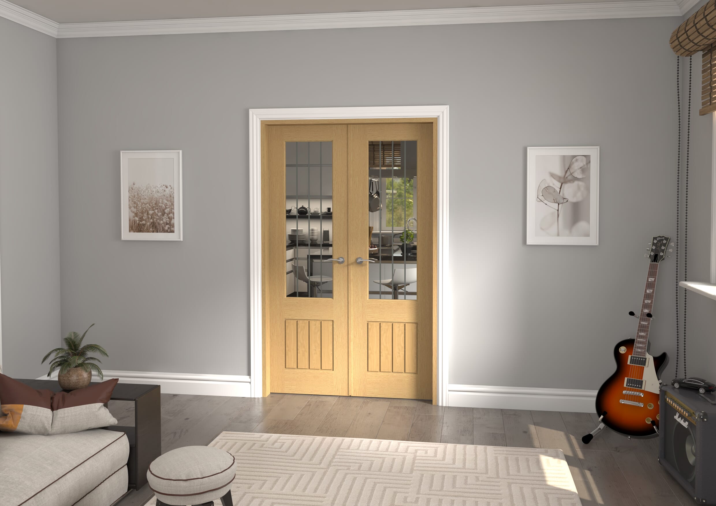 1276x2021x133mm Mexicano 2xg Glazed Oak Prefinished French Door Set Image