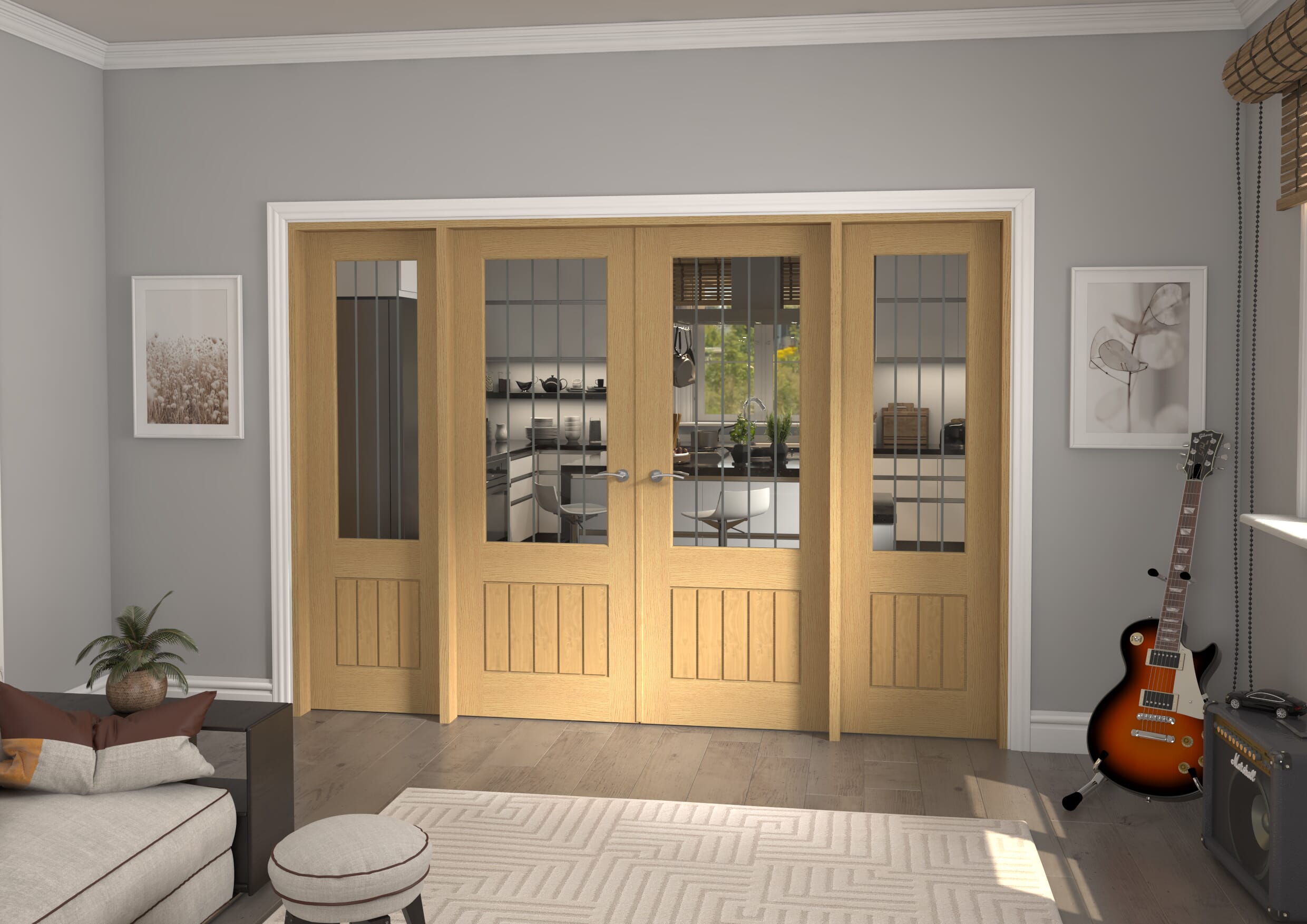 2836x2021x133mm Mexicano 2xg Glazed Oak Prefinished French Door Set Image