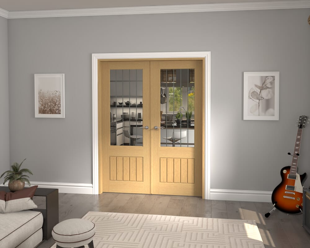 1580x2021x133mm Mexicano 2XG Glazed Oak Prefinished French Door Set