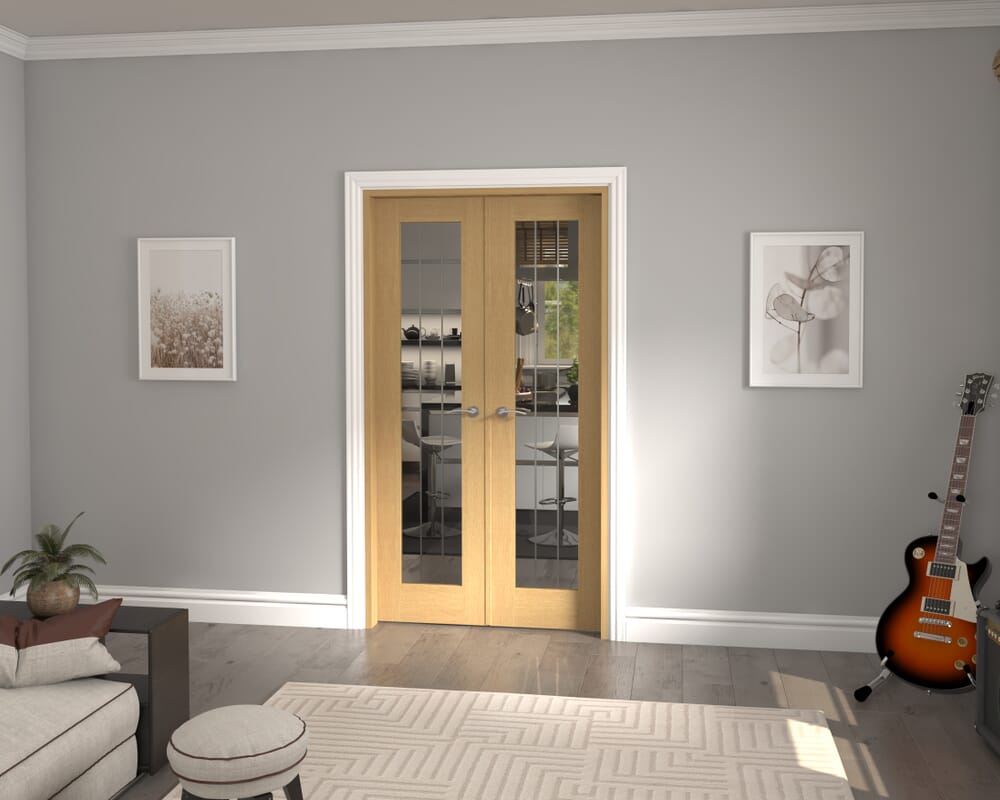 1122x2021x133mm Mexicano P10 Glazed Oak Prefinished French Door Set
