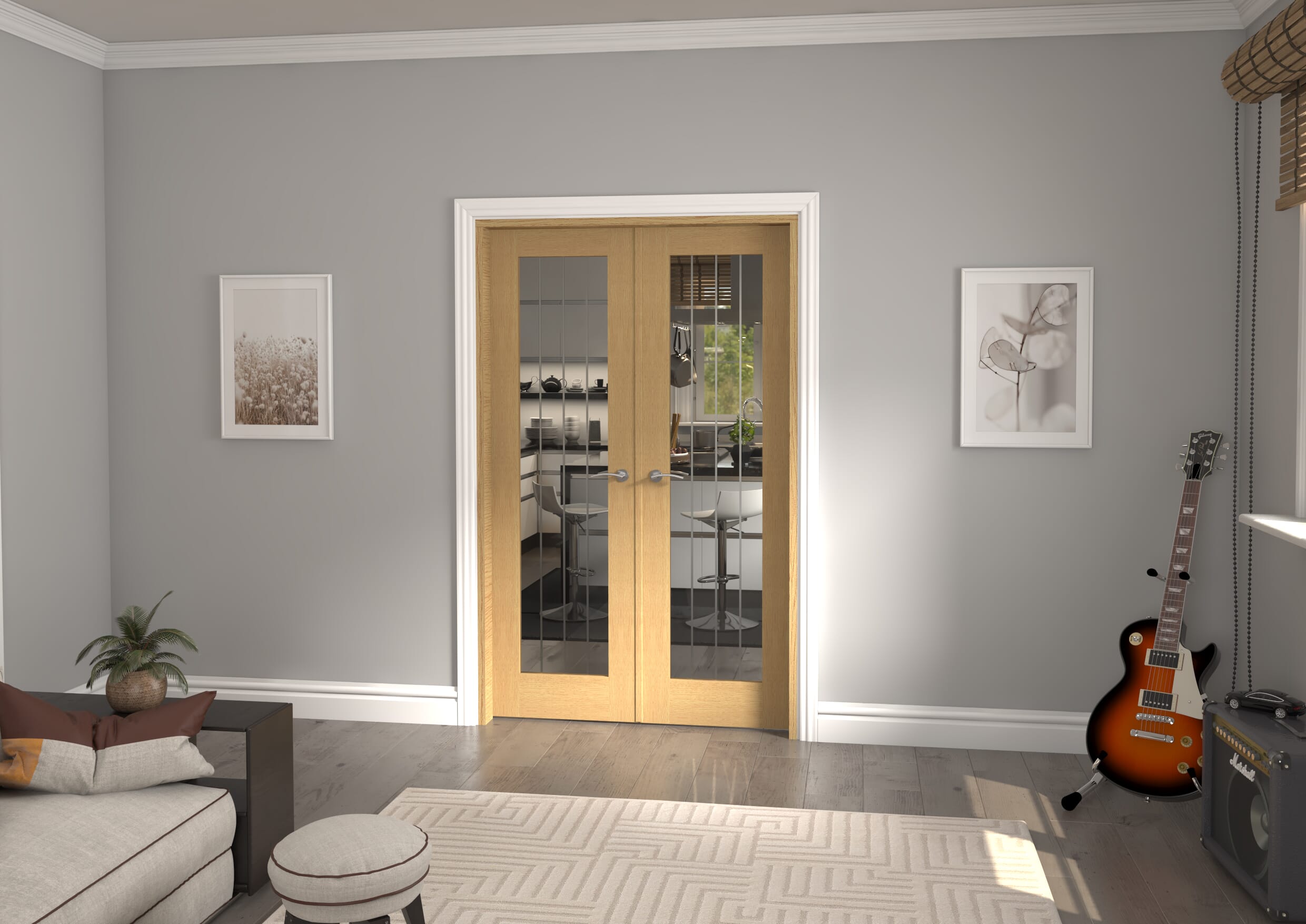 1276x2021x133mm Mexicano P10 Glazed Oak Prefinished French Door Set Image
