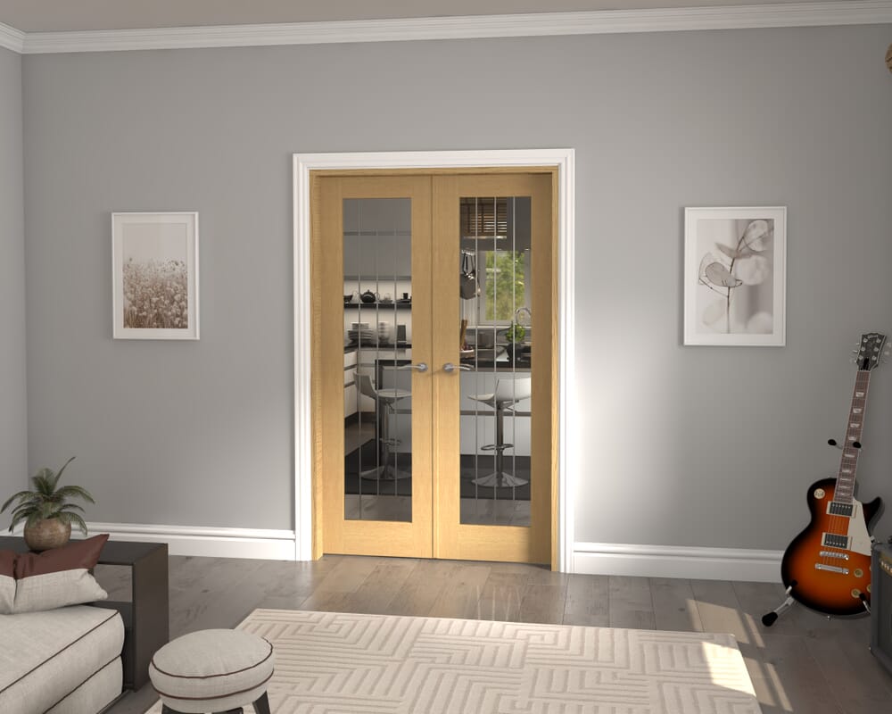 1276x2021x133mm Mexicano P10 Glazed Oak Prefinished French Door Set