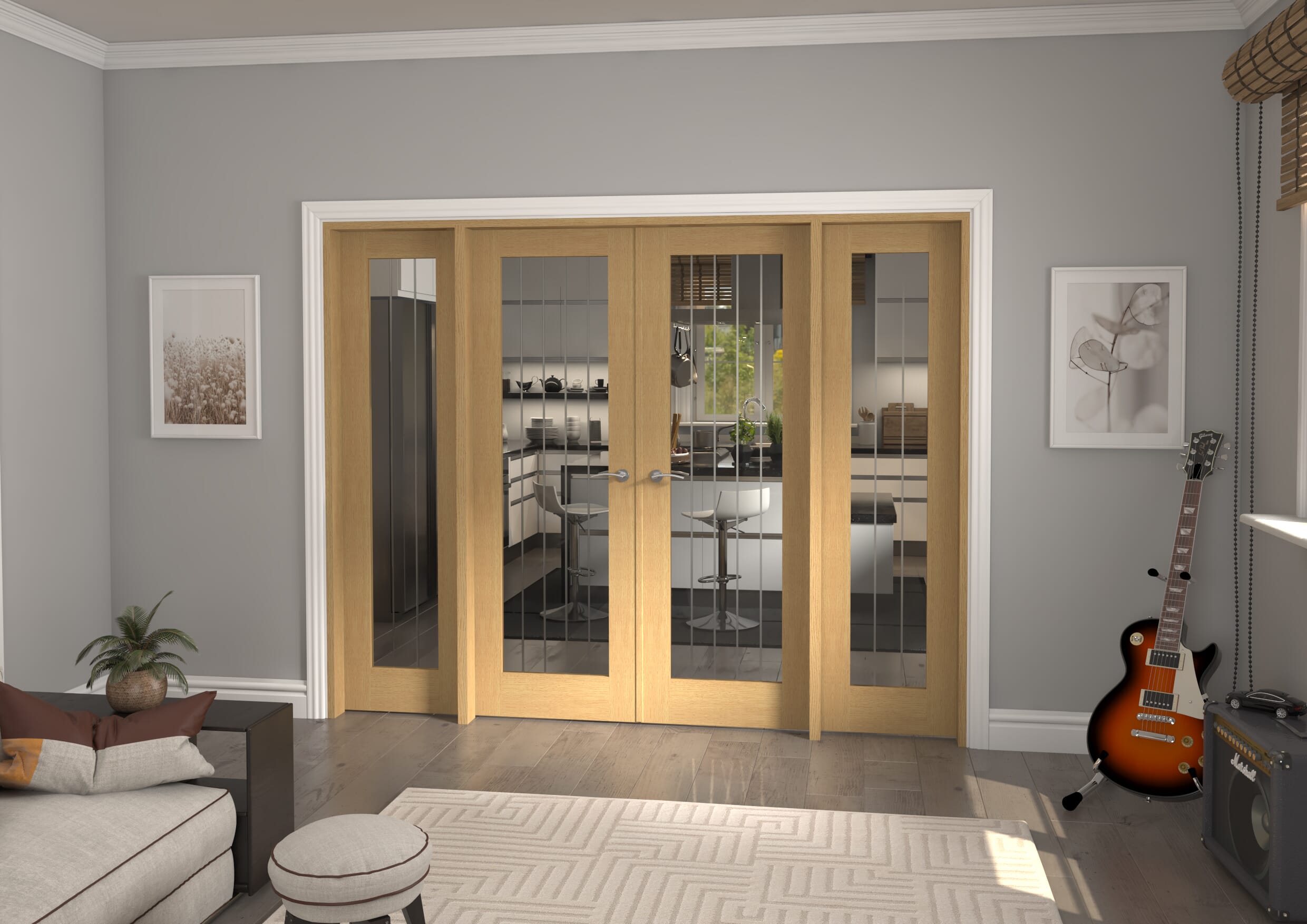 2530x2021x133mm Mexicano P10 Glazed Oak Prefinished French Door Set Image
