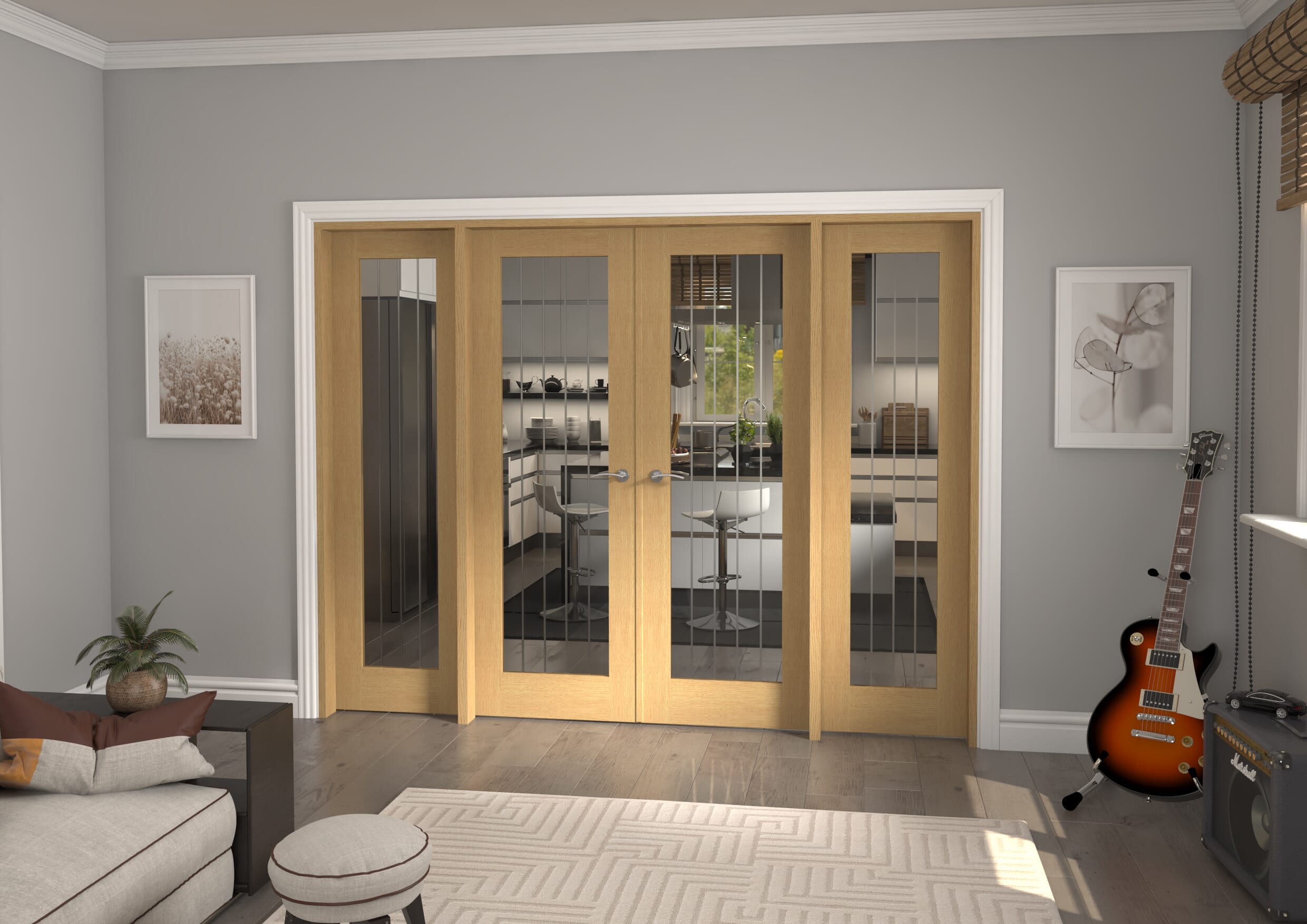 2610x2021x133mm Mexicano P10 Glazed Oak Prefinished French Door Set Image
