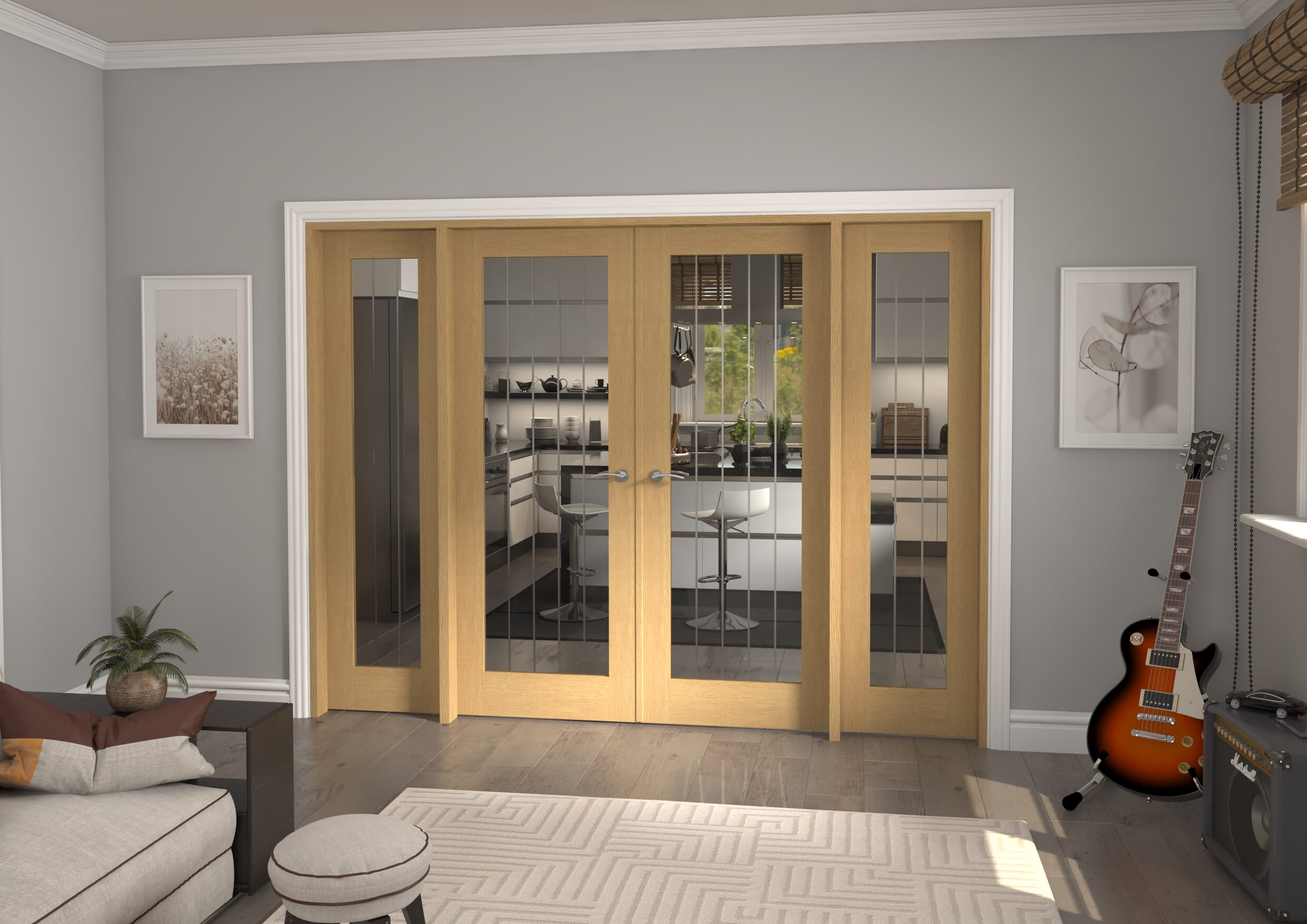 2682x2021x133mm Mexicano P10 Glazed Oak Prefinished French Door Set Image