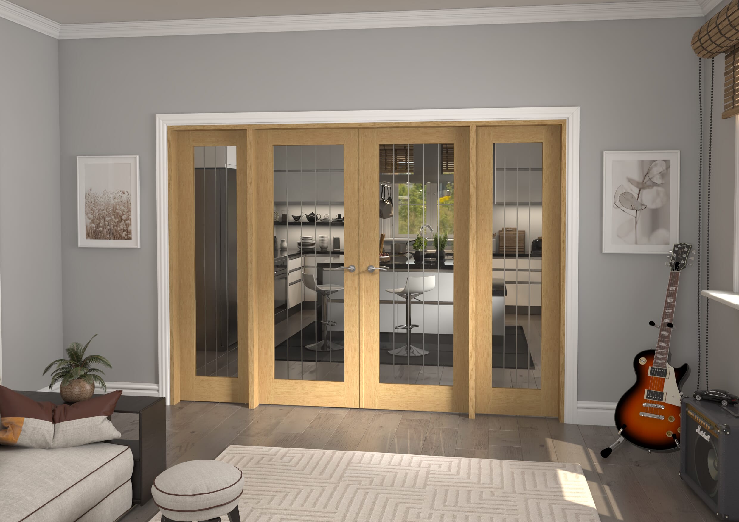 2762x2021x133mm Mexicano P10 Glazed Oak Prefinished French Door Set Image
