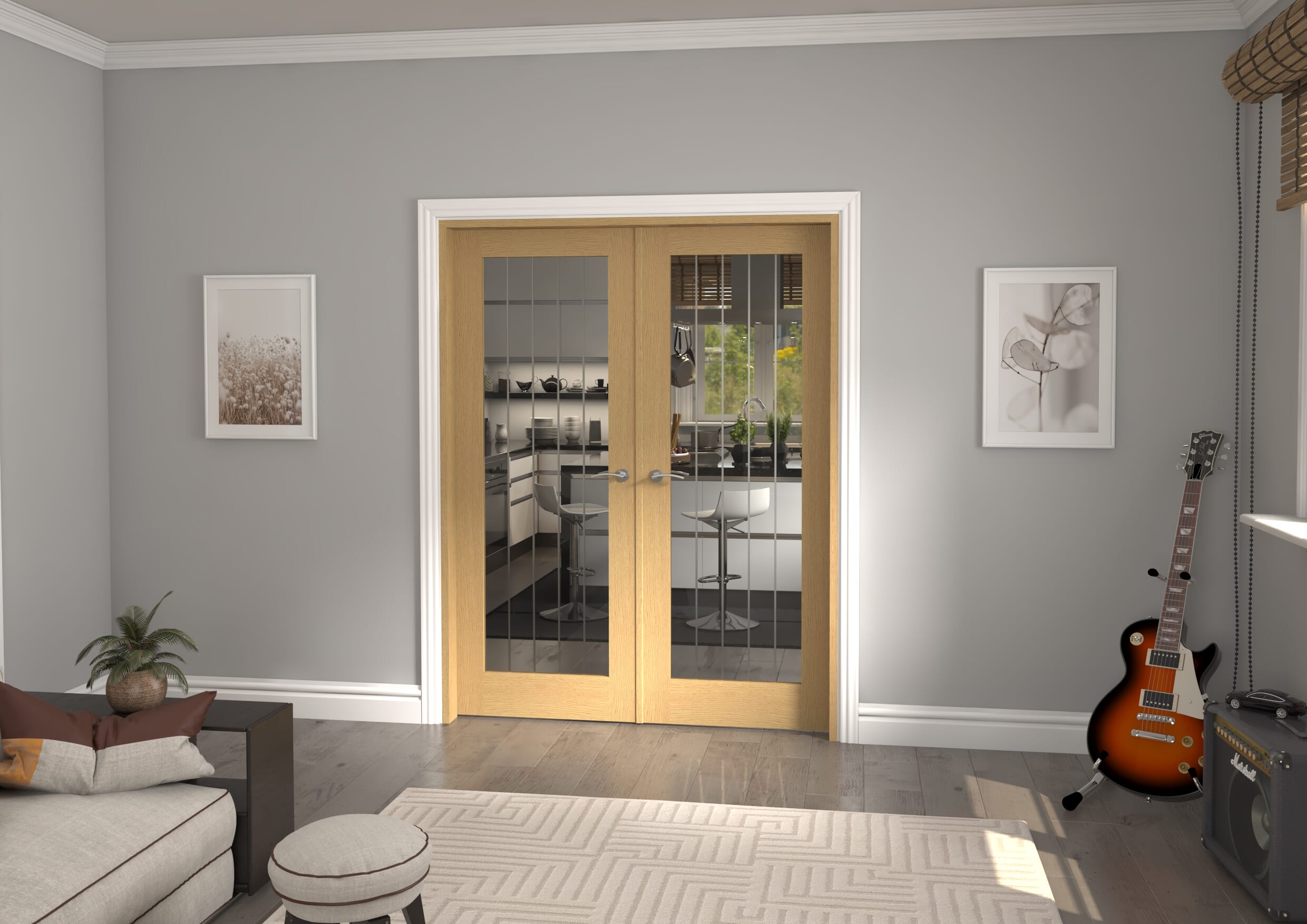 1580x2021x133mm Mexicano P10 Glazed Oak Prefinished French Door Set Image