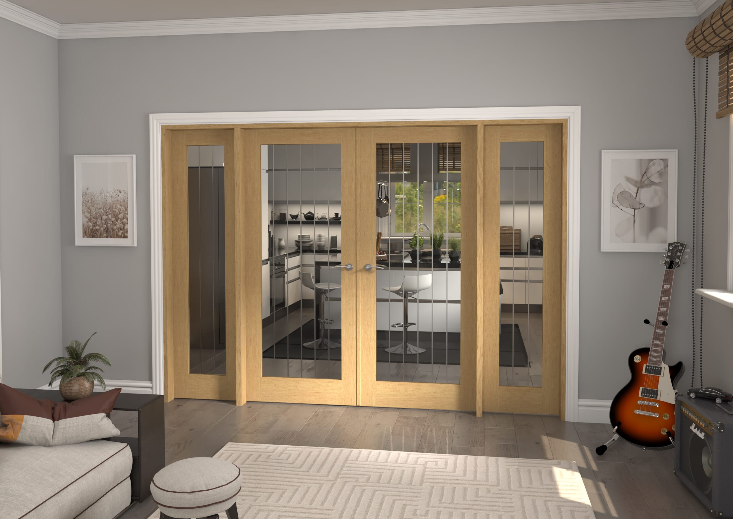 2834x2021x133mm Mexicano P10 Glazed Oak Prefinished French Door Set Image