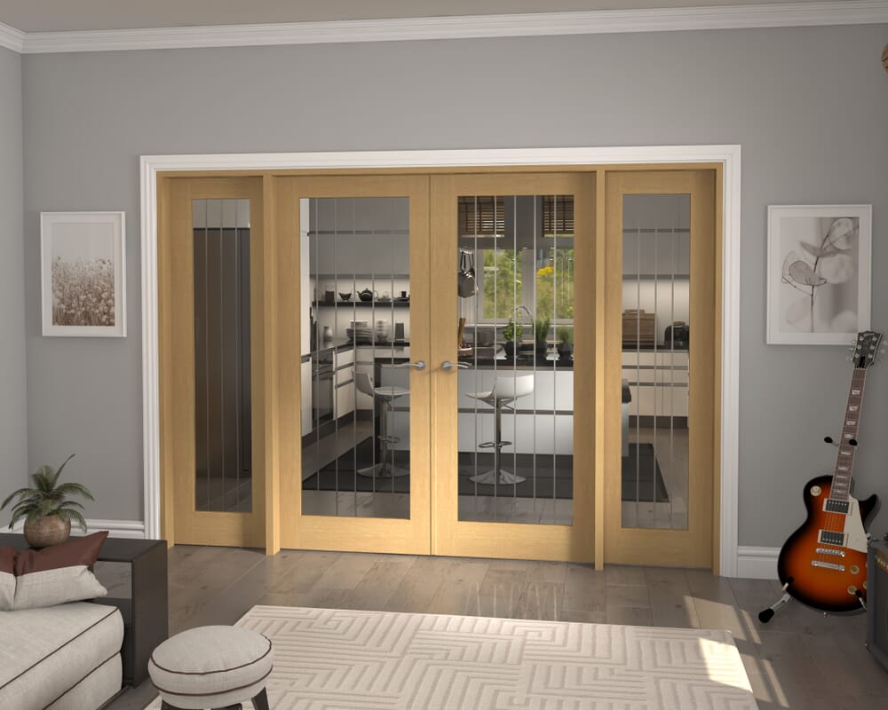 2914x2021x133mm Mexicano P10 Glazed Oak Prefinished French Door Set