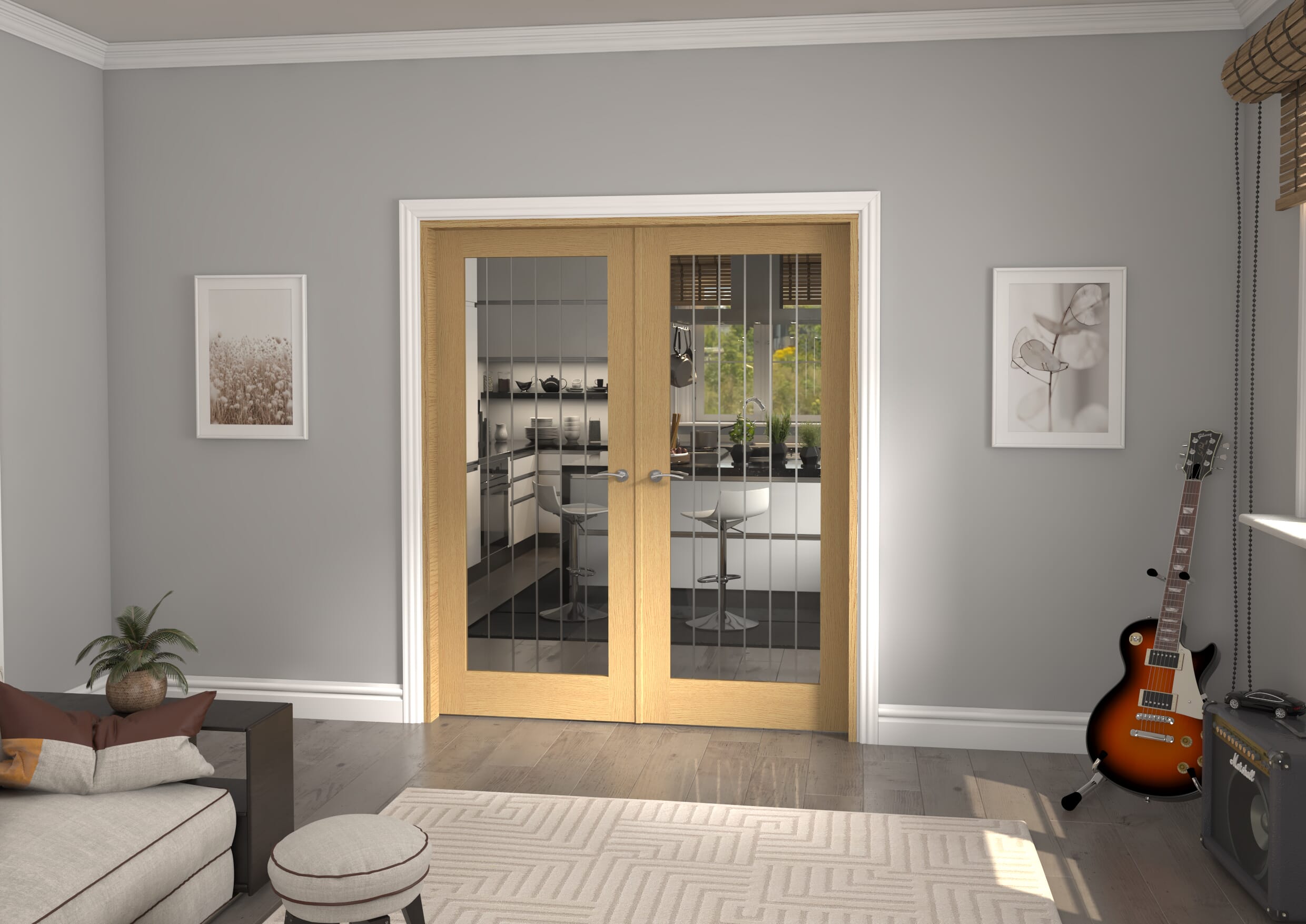 1732x2021x133mm Mexicano P10 Glazed Oak Prefinished French Door Set Image