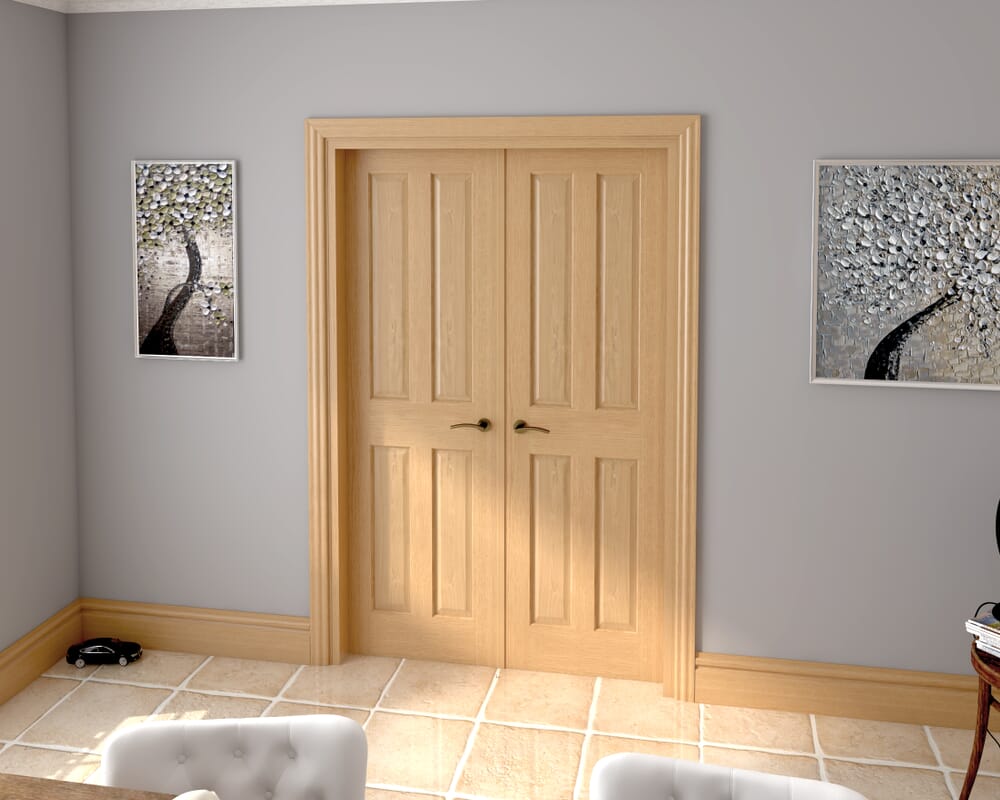 1276x2021x133mm Traditional Victorian 4 Panel Oak Prefinished French Door Set