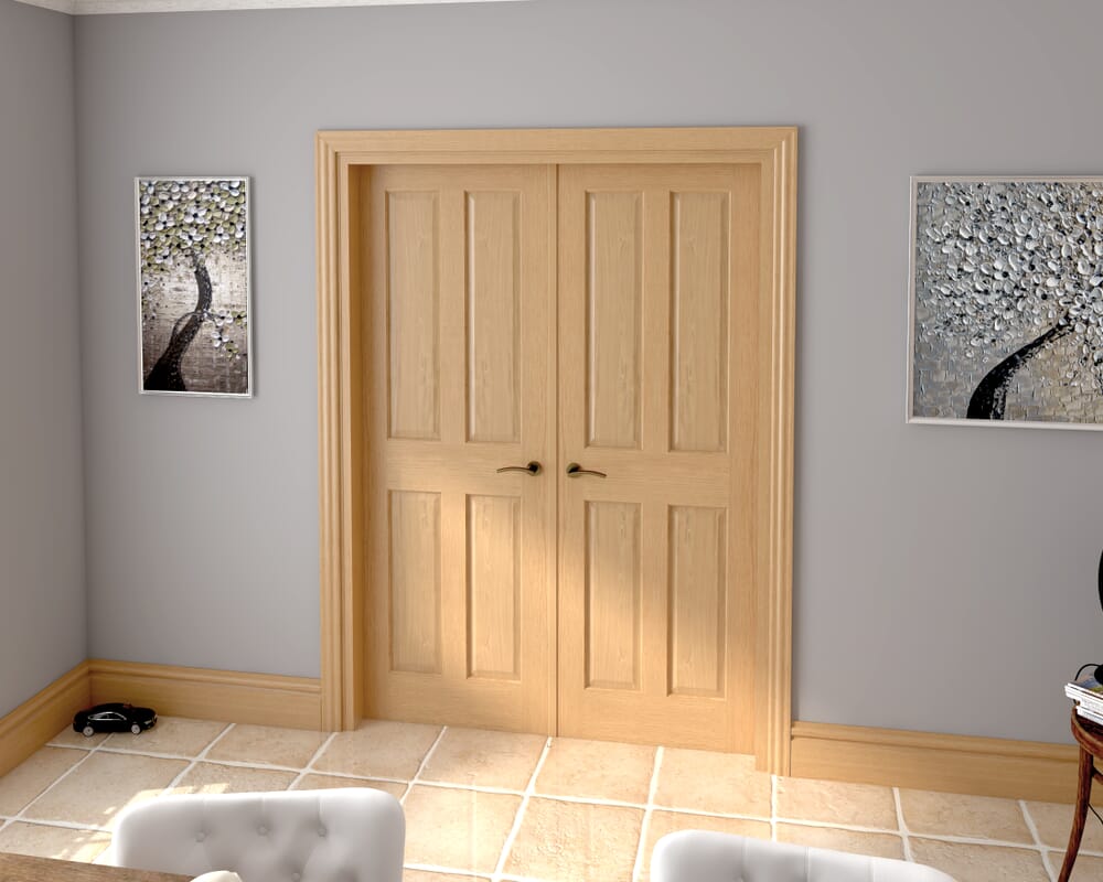 1428x2021x133mm Traditional Victorian 4 Panel Oak Prefinished French Door Set