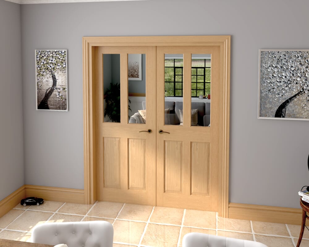 1580x2021x133mm Traditional Victorian Clear Glazed Oak Prefinished French Door Set