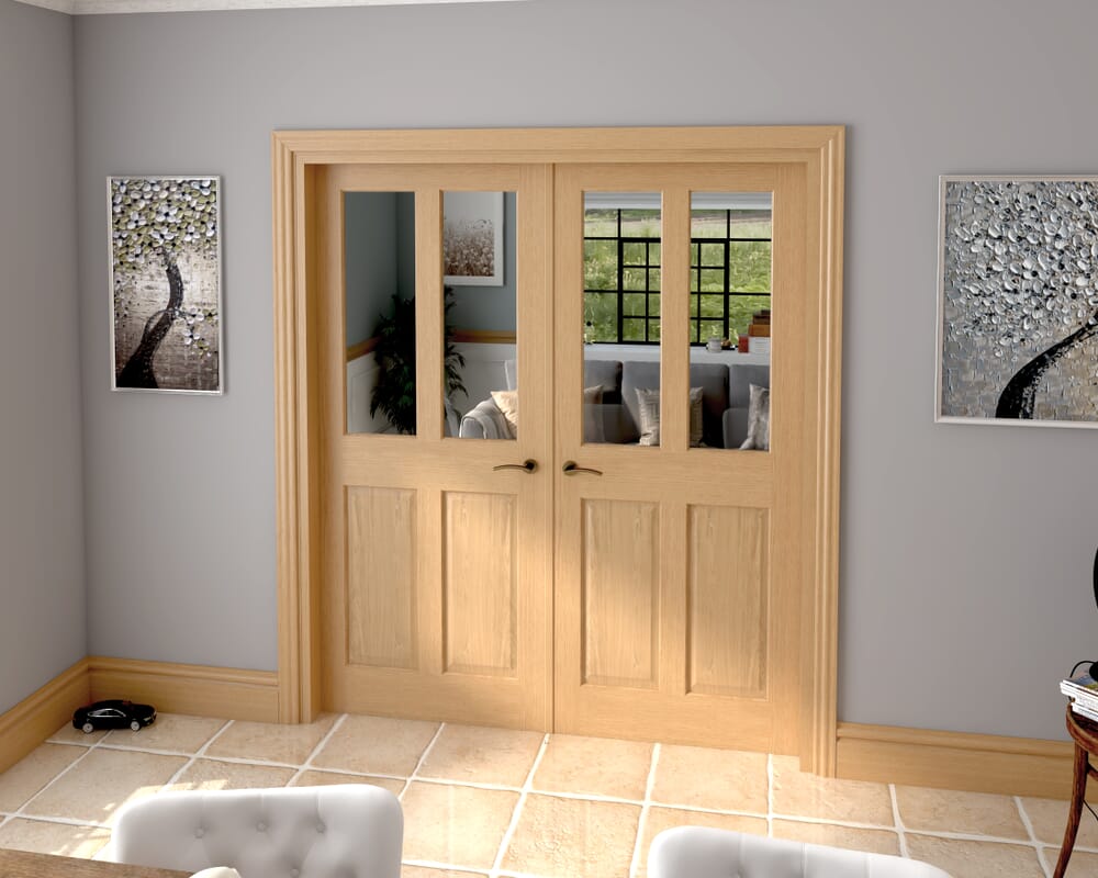 1732x2021x133mm Traditional Victorian Clear Glazed Oak Prefinished French Door Set