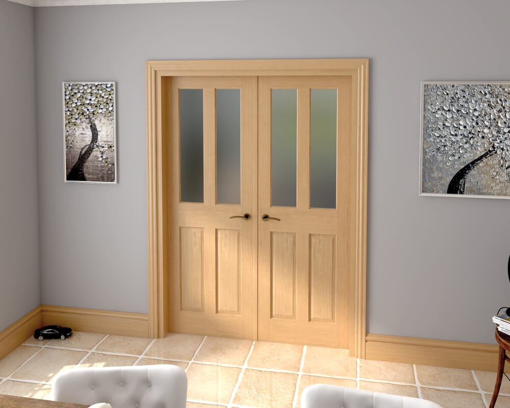 1428x2021x133mm Traditional Victorian Frosted Glazed Oak Prefinished French Door Set