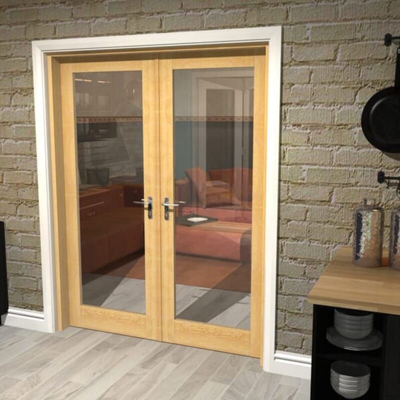 1594x2031 Glazed Oak Internal French Doors with frame set
