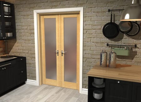 Oak Obscure Glazed French Door Set 1122mm(W) x 2021mm(H)