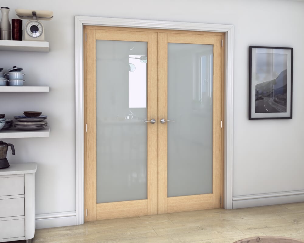 Oak Obscure Glazed French Door Set 1426mm(W) x 2021mm(H)