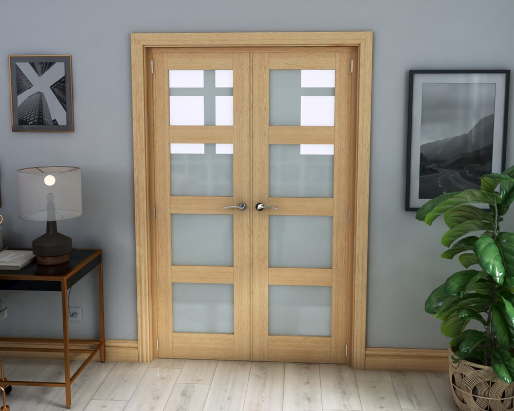 Oak 4 Light Frosted French Door Set 1276mm(W) x 2021mm(H)