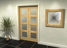 Oak 4 Light Frosted French Door Set 1276mm(w) X 2021mm(h) Image