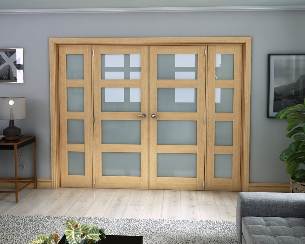 Oak 4 Light Frosted French Door Set 2530mm(W) x 2021mm(H)