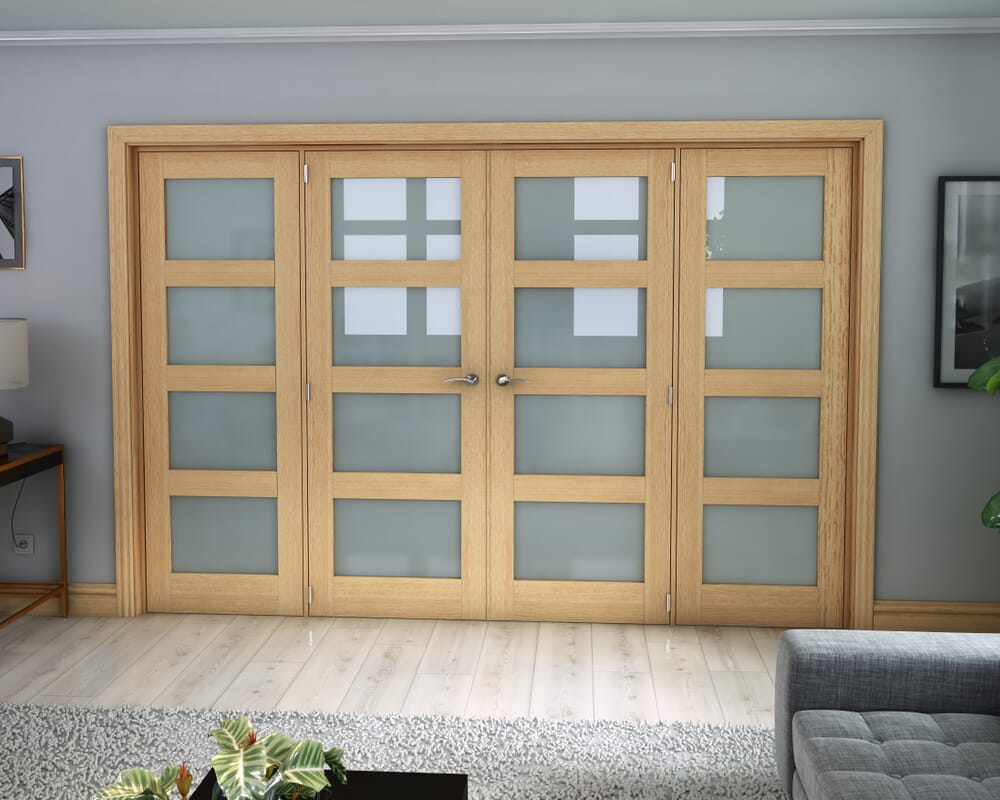 Oak 4 Light Frosted French Door Set 2684mm(W) x 2021mm(H)