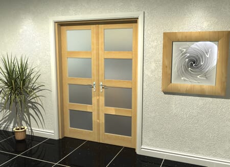 Oak 4 Light Frosted French Door Set 1426mm(W) x 2021mm(H)
