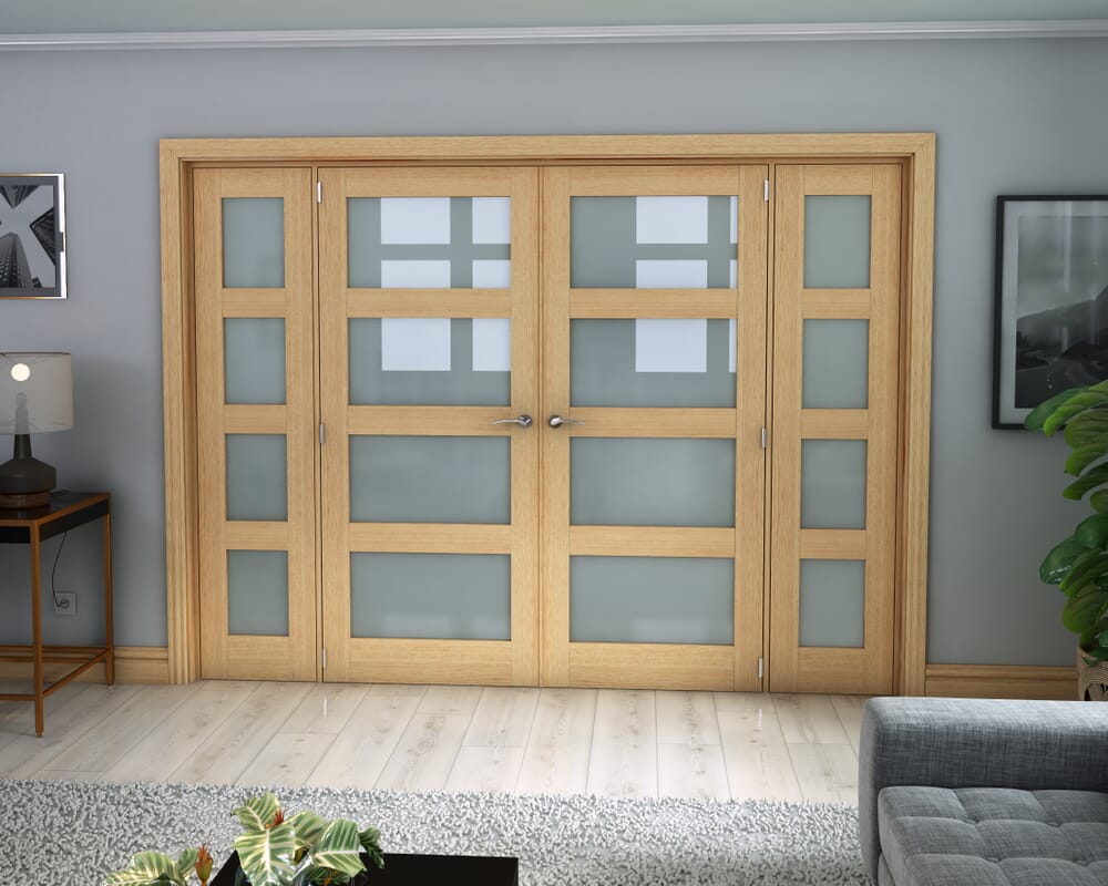 Oak 4 Light Frosted French Door Set 2684mm(W) x 2021mm(H)