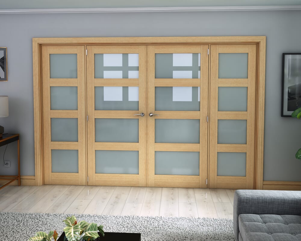 Oak 4 Light Frosted French Door Set 2762mm(W) x 2021mm(H)