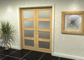 Oak 4 Light Frosted French Door Set 1580mm(w) X 2021mm(h) Image