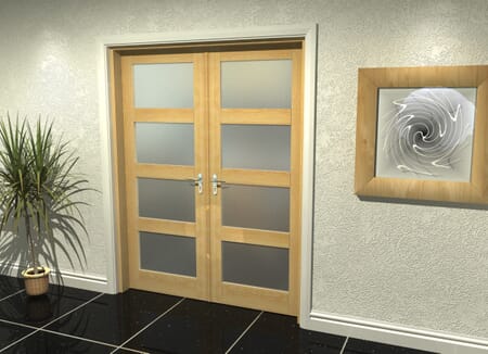 Oak 4 Light Frosted French Door Set 1580mm(W) x 2021mm(H)