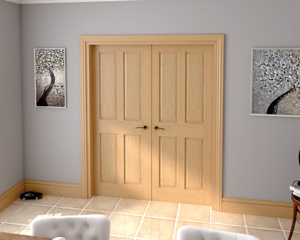1580x2021x133mm Traditional Victorian 4 Panel Oak French Door Set