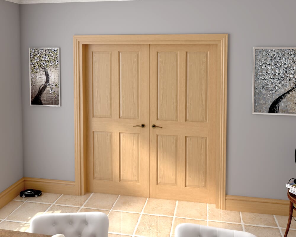 1732x2021x133mm Traditional Victorian 4 Panel Oak French Door Set