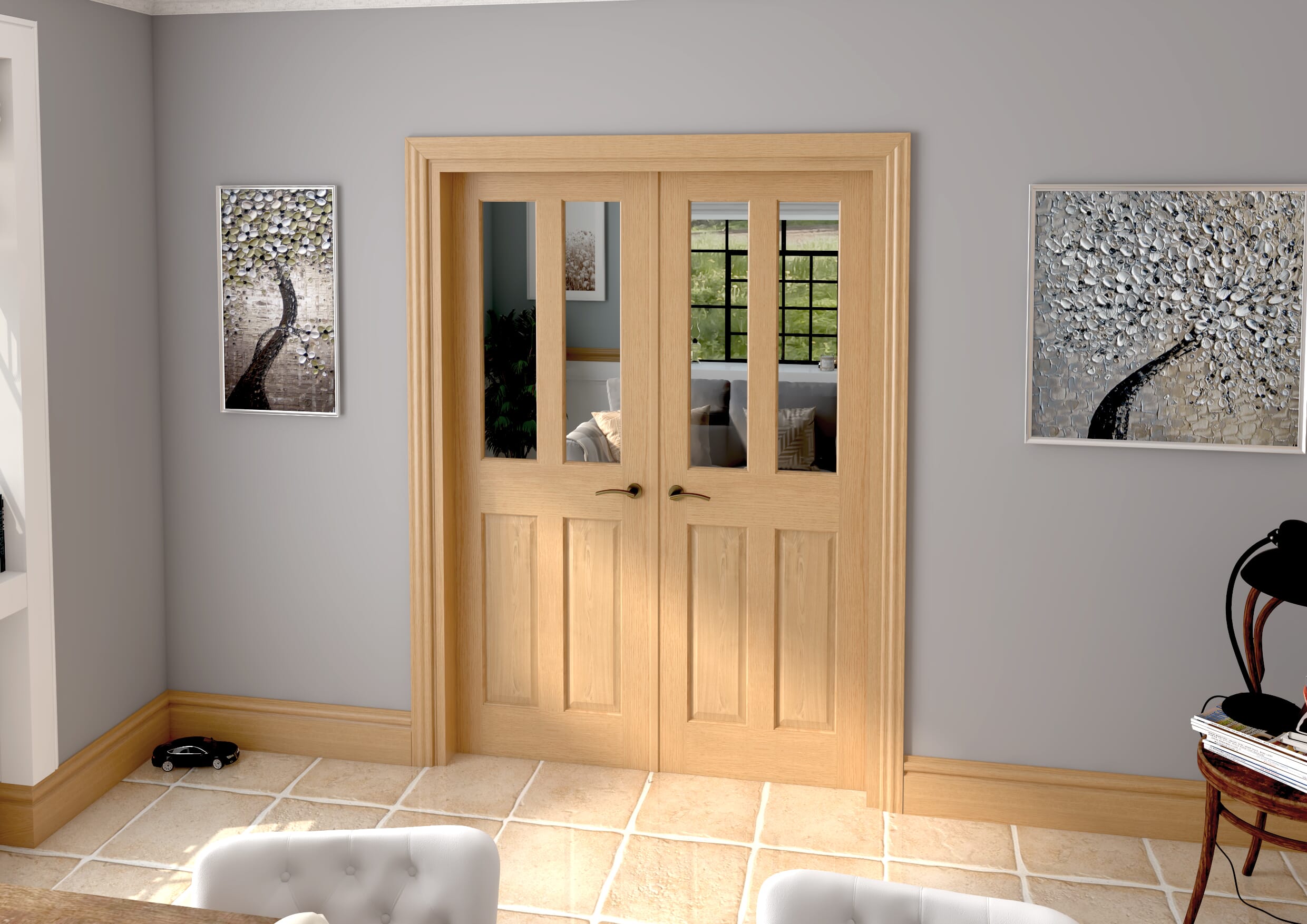 1428x2021x133mm Traditional Victorian Clear Glazed Oak French Door Set Image