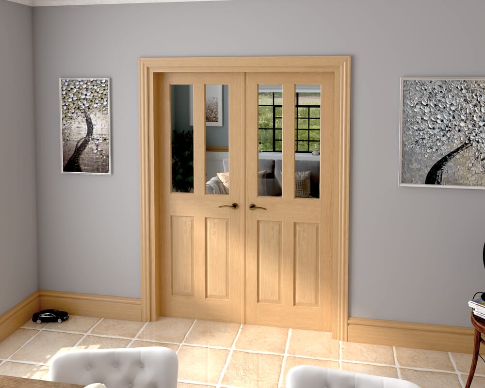 1428x2021x133mm Traditional Victorian Clear Glazed Oak French Door Set