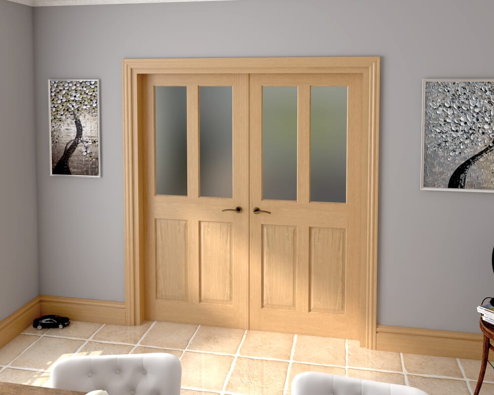 1732x2021x133mm Traditional Victorian Frosted Glazed Oak French Door Set