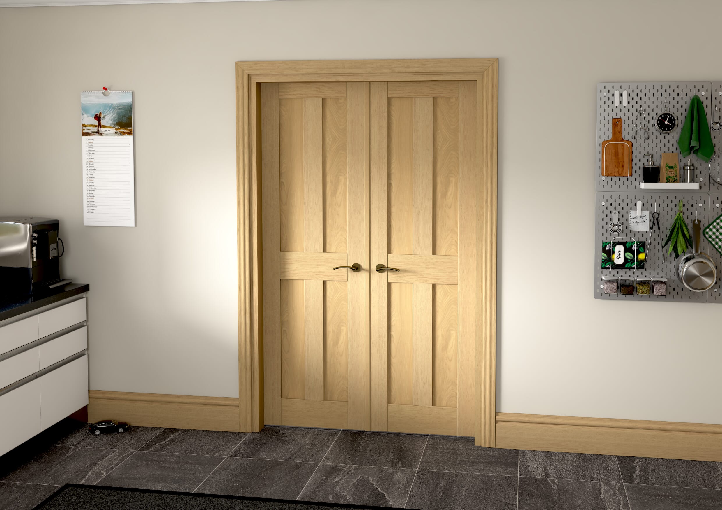 1276x2021x133mm Victorian Shaker 4 Panel Oak French Door Set