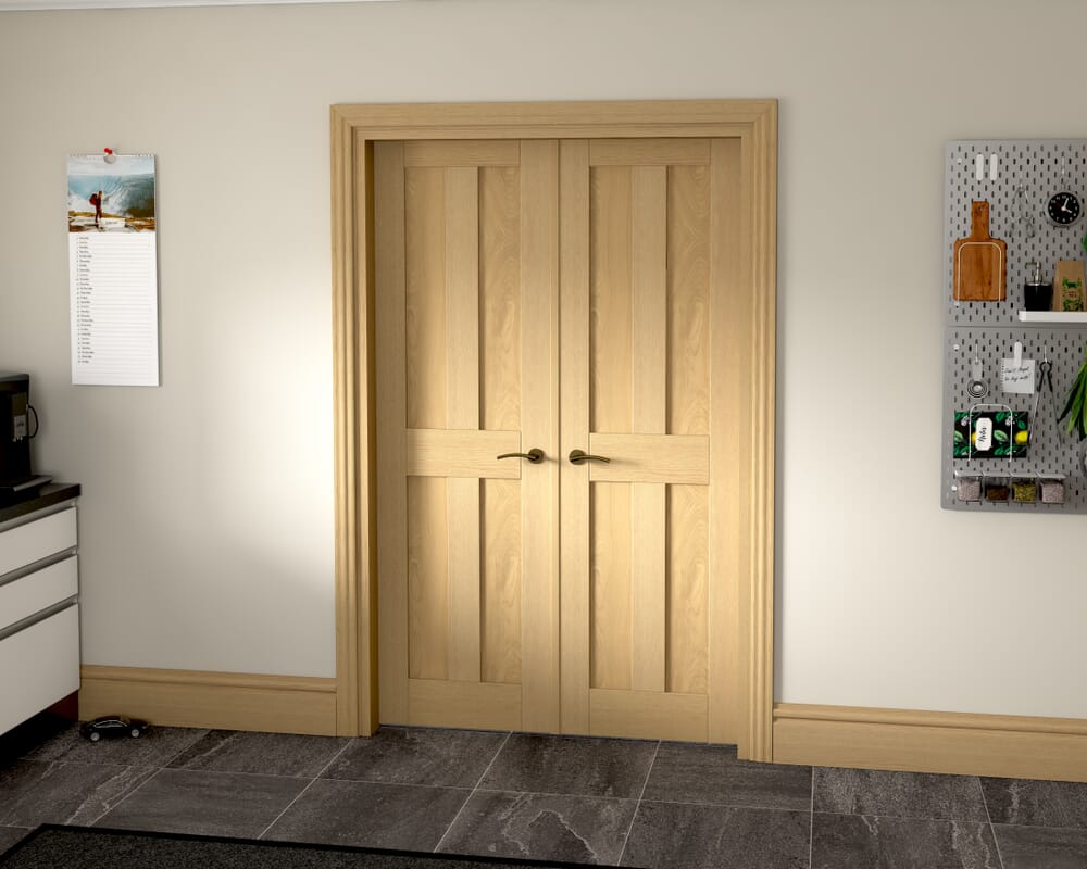 1276x2021x133mm Victorian Shaker 4 Panel Oak French Door Set