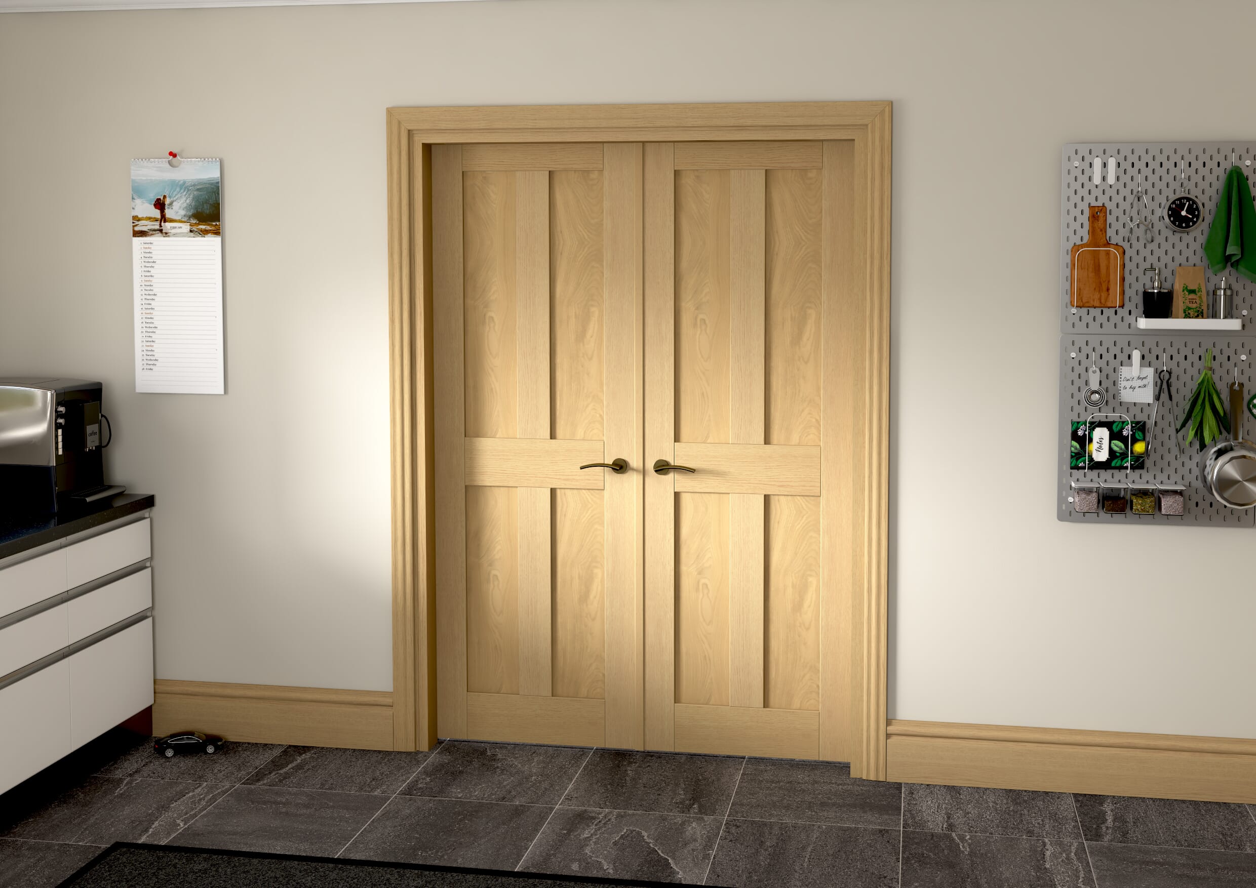 1428x2021x133mm Victorian Shaker 4 Panel Oak French Door Set